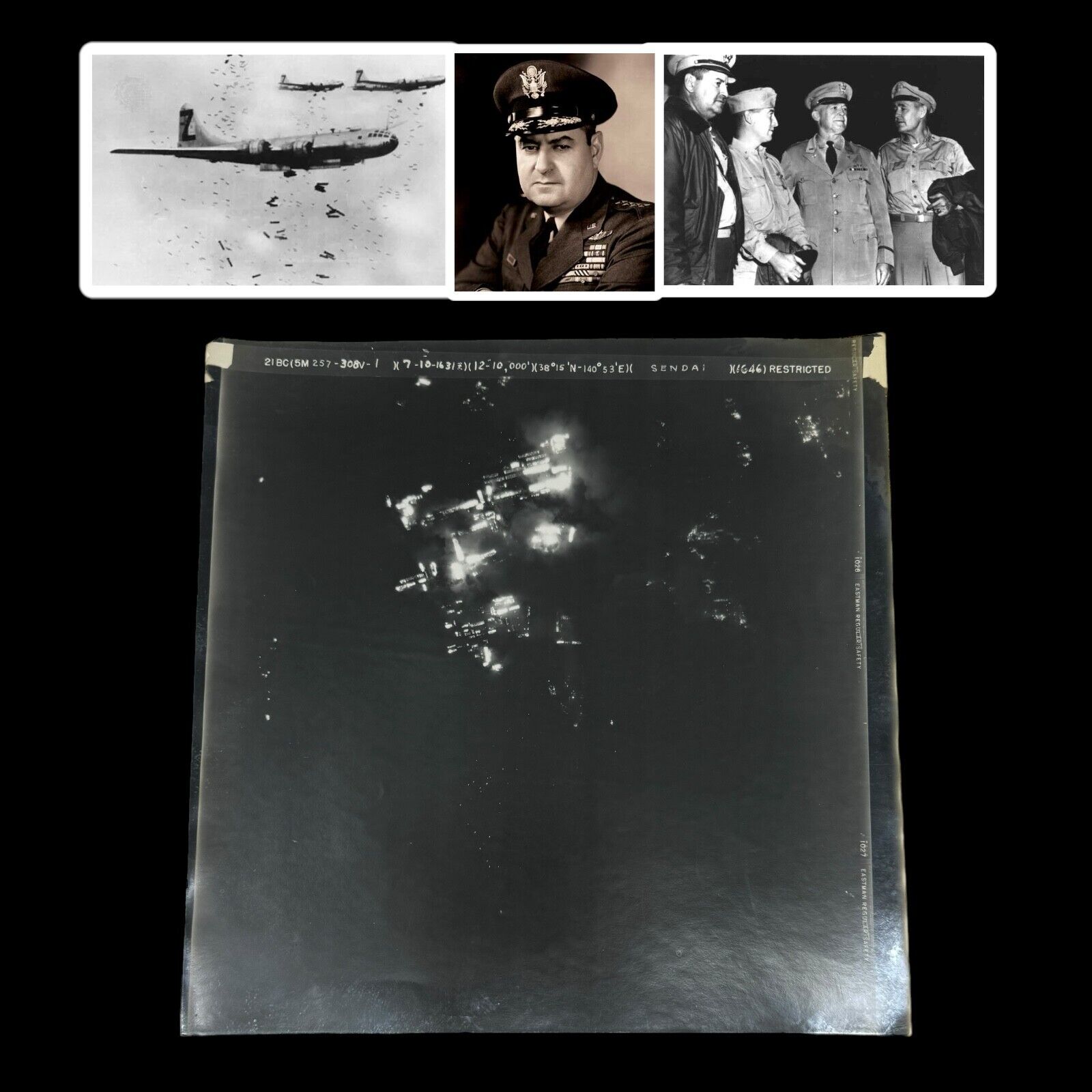RARE WWII Curtis LeMay B-29 21st Bomber Command 1945 SENDAI Mission TYPE 1 Photo