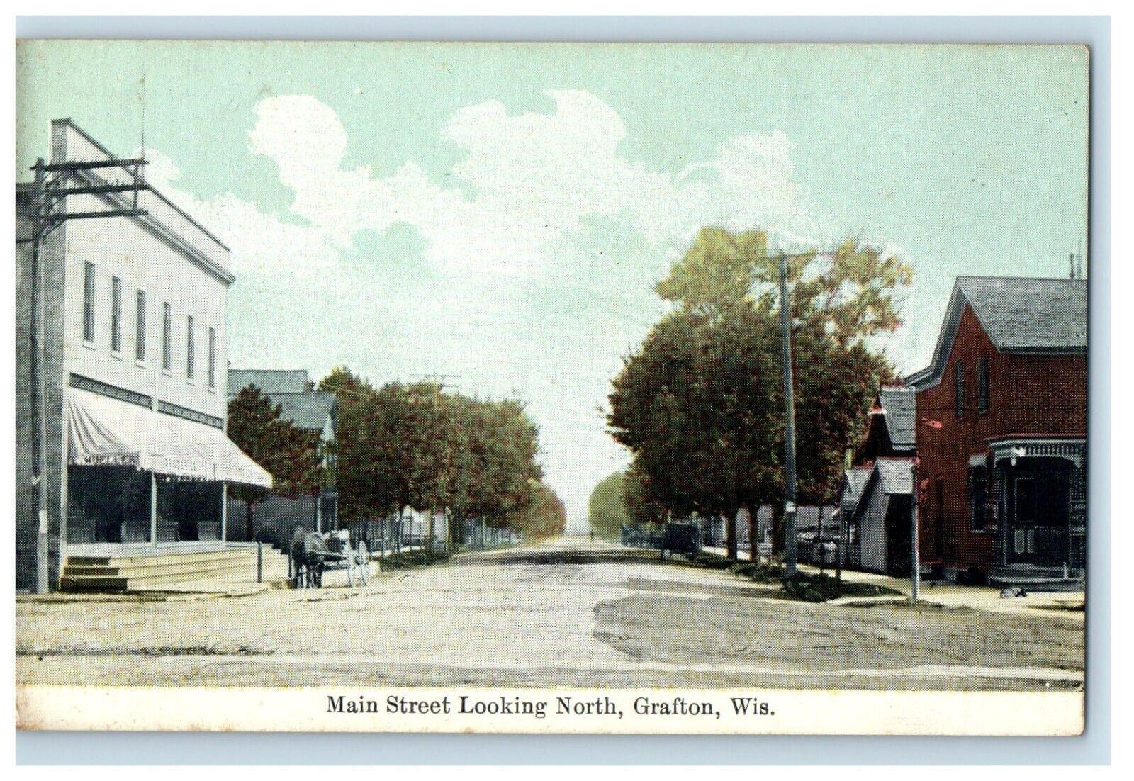 c1910's Main Street View Looking North Grafton Wisconsin WI Antique Postcard