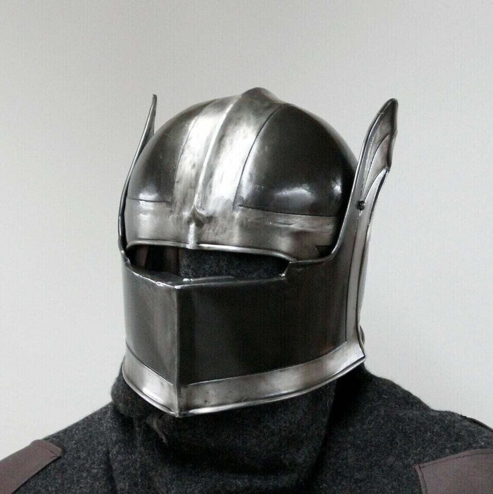 18GA Steel Blackened Medieval Dark knight Sallet Helmet Medieval German X-MASS