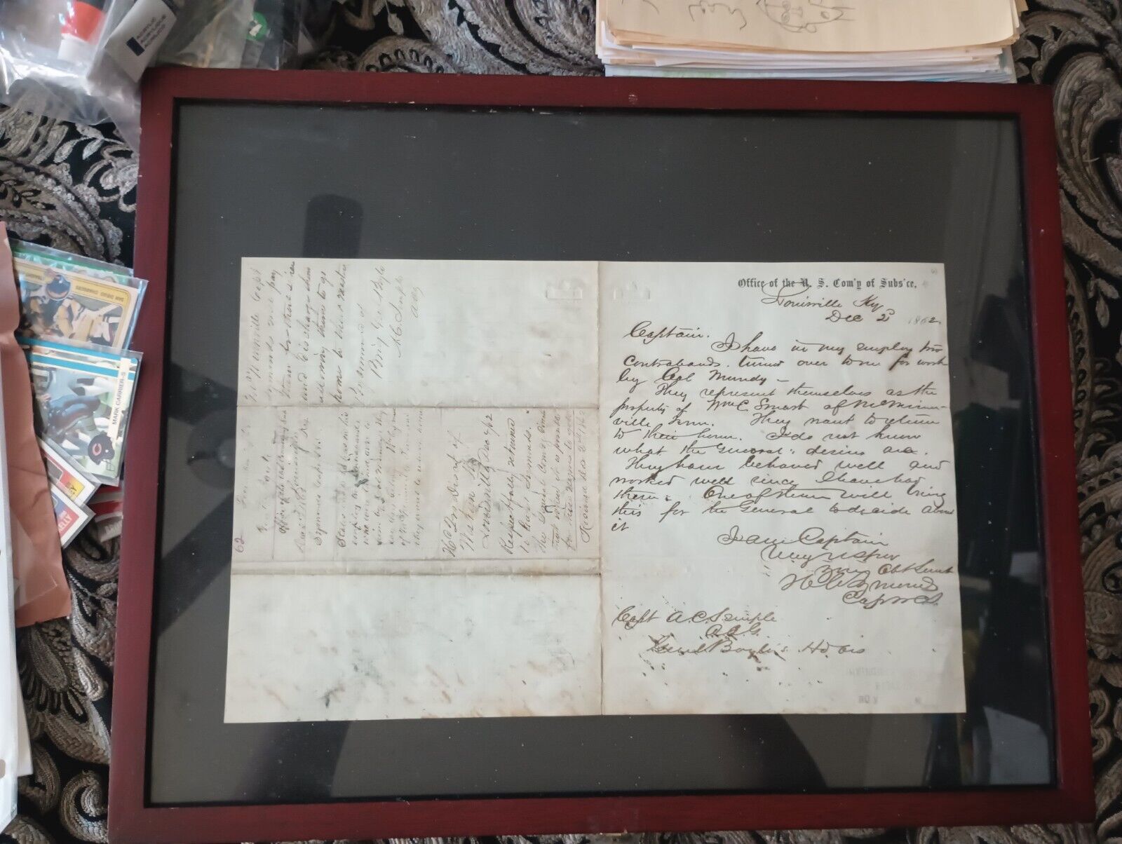 Antique Civil War Slave Contraband Document Signed By Civil War Captain 1862 