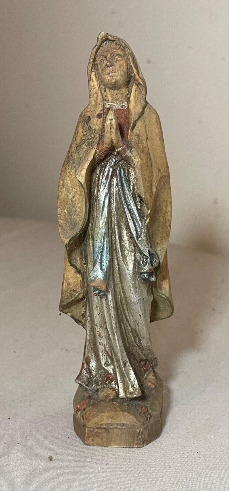 antique hand carved painted wood religious Virgin Mary Saint statue sculpture