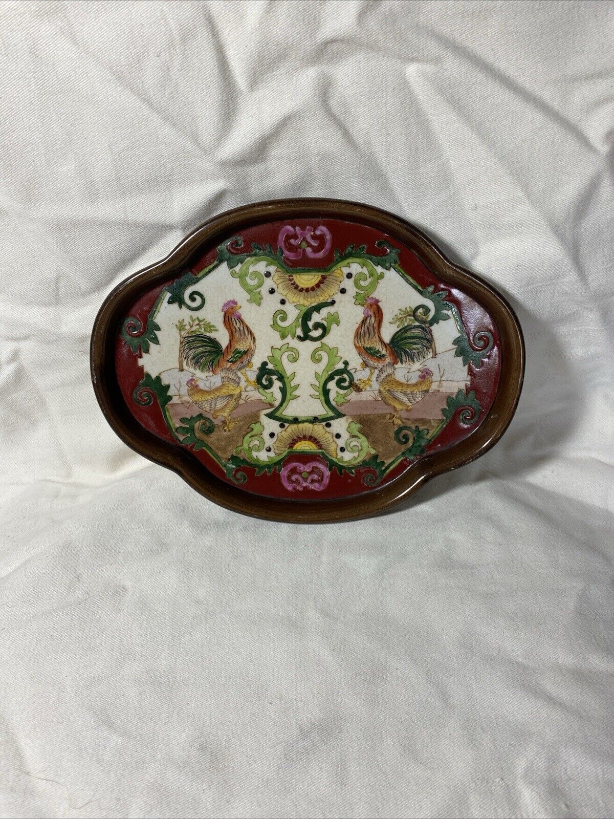 Vintage Chinese Handpainted Plate 8.5” Trinket Dish