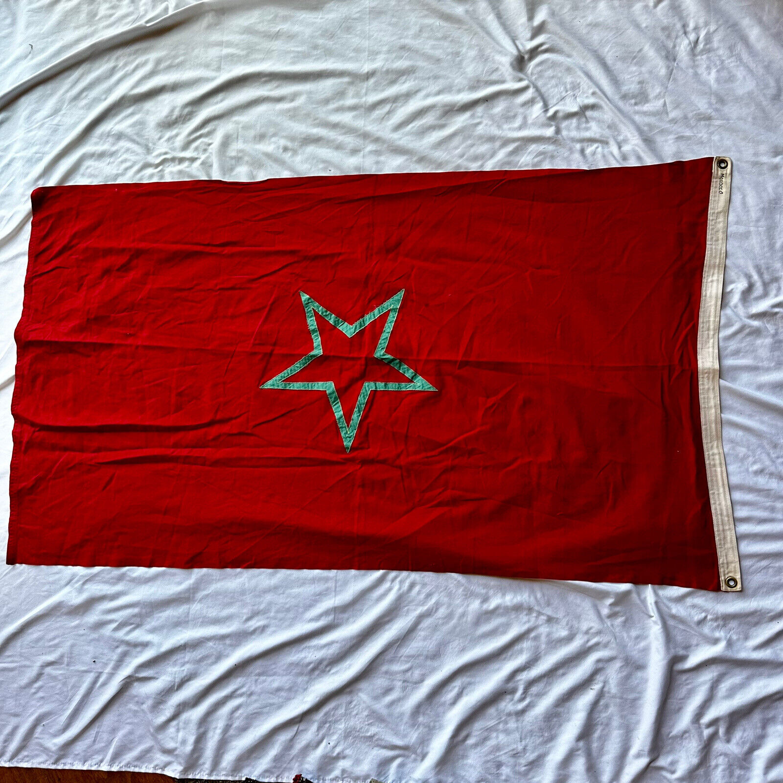 Vintage 1940s 1950s Moroccan Cotton Linen Flag Morocco North Africa