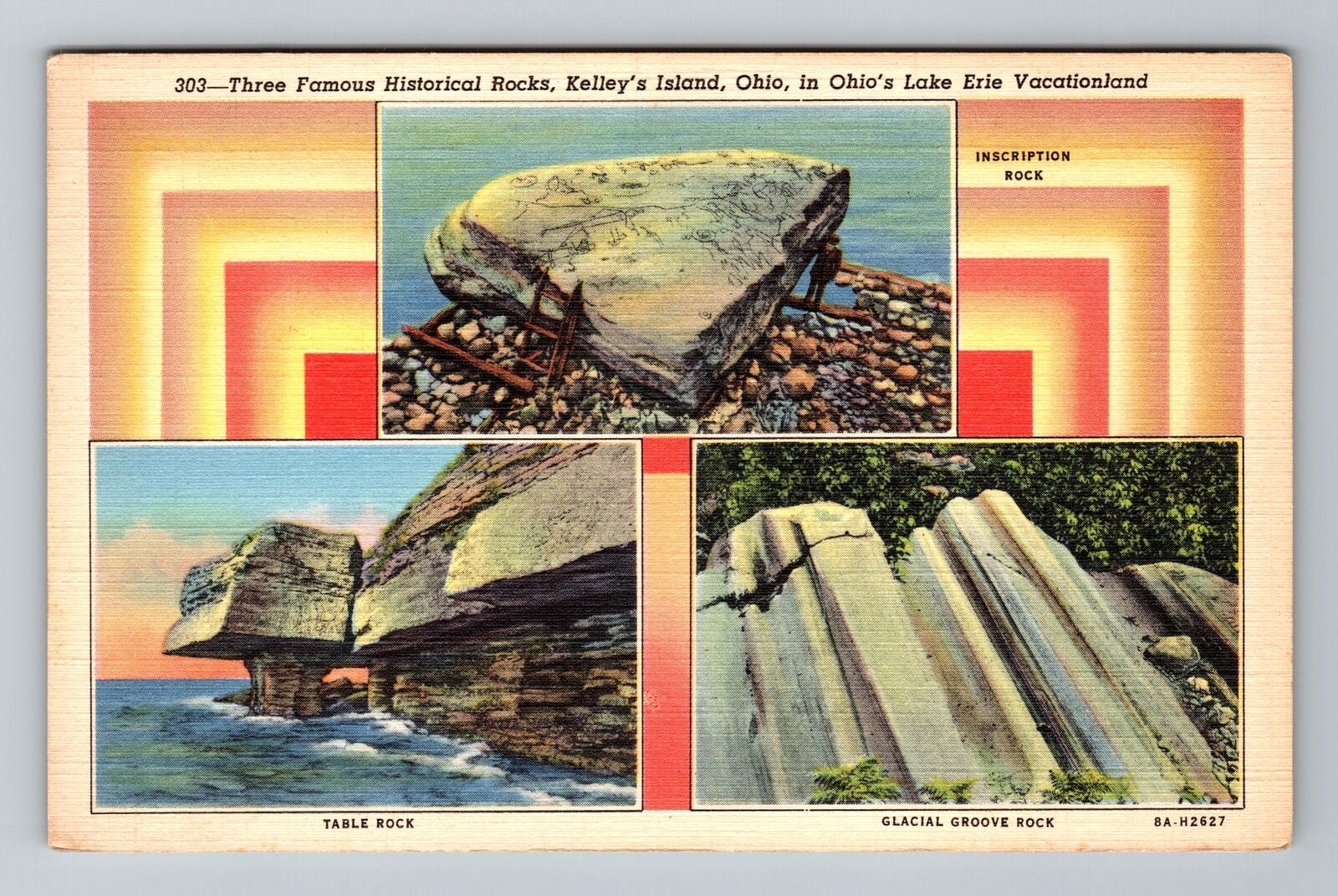 Kelley's Island OH-Ohio, Three Famous Historical Rocks, Antique Vintage Postcard