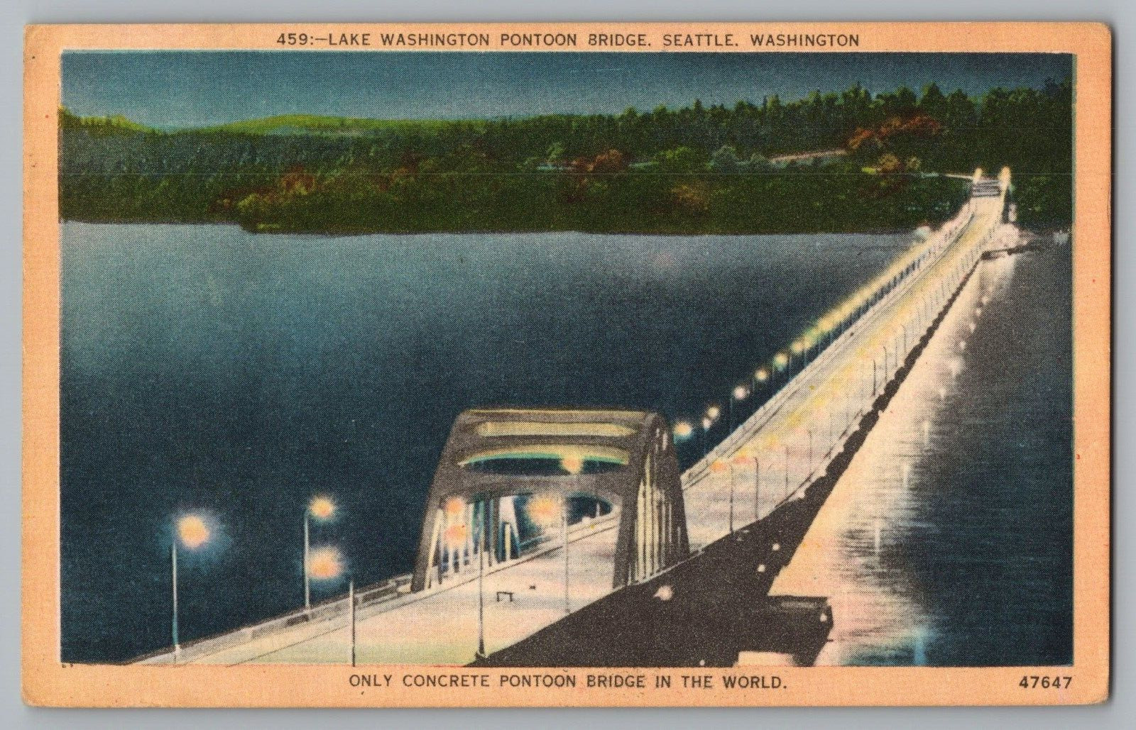 Postcard Pontoon Bridge on Lake Washington, Seattle, Washington