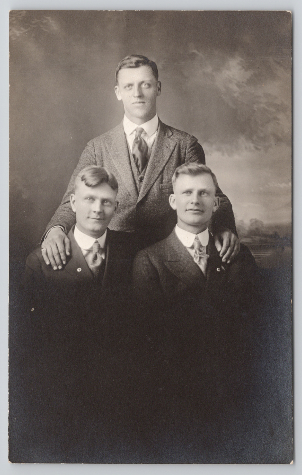 Real Photo Postcard Three Men in Studio Portrait c1910 RPPC