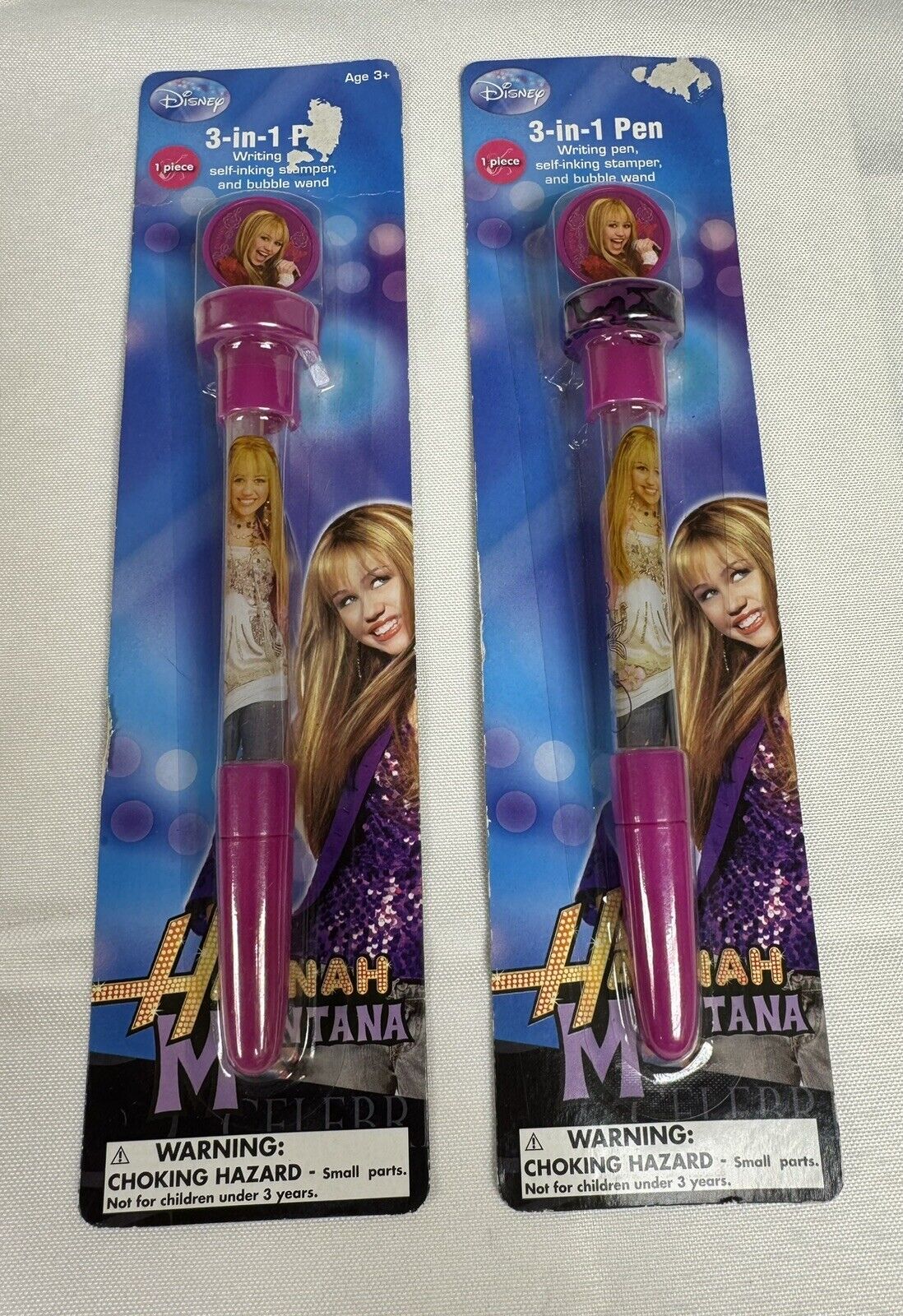 Hannah Montana Vintage Disney Pen, Stamper, Bubble Wand  New Old Stock Lot Of 2