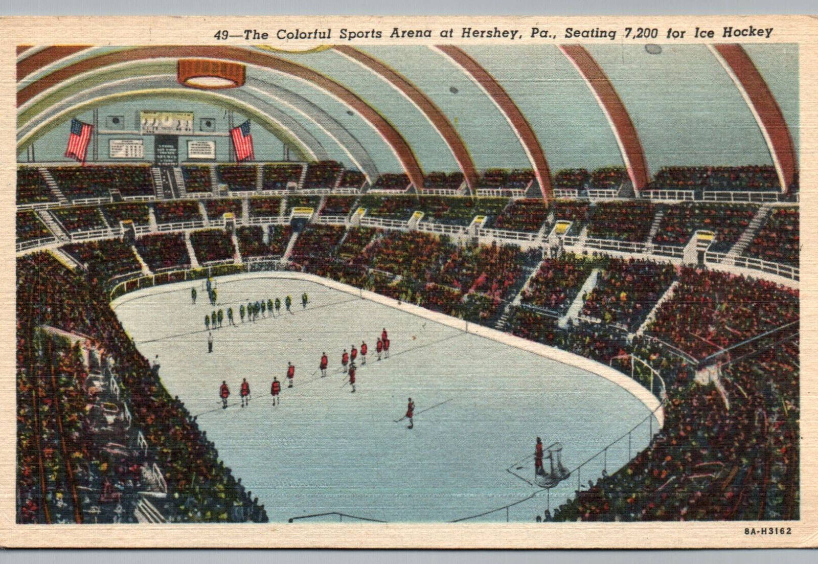 Hershey PA Ice Hockey Stadium Sports Arena Pennsylvania Linen Postcard