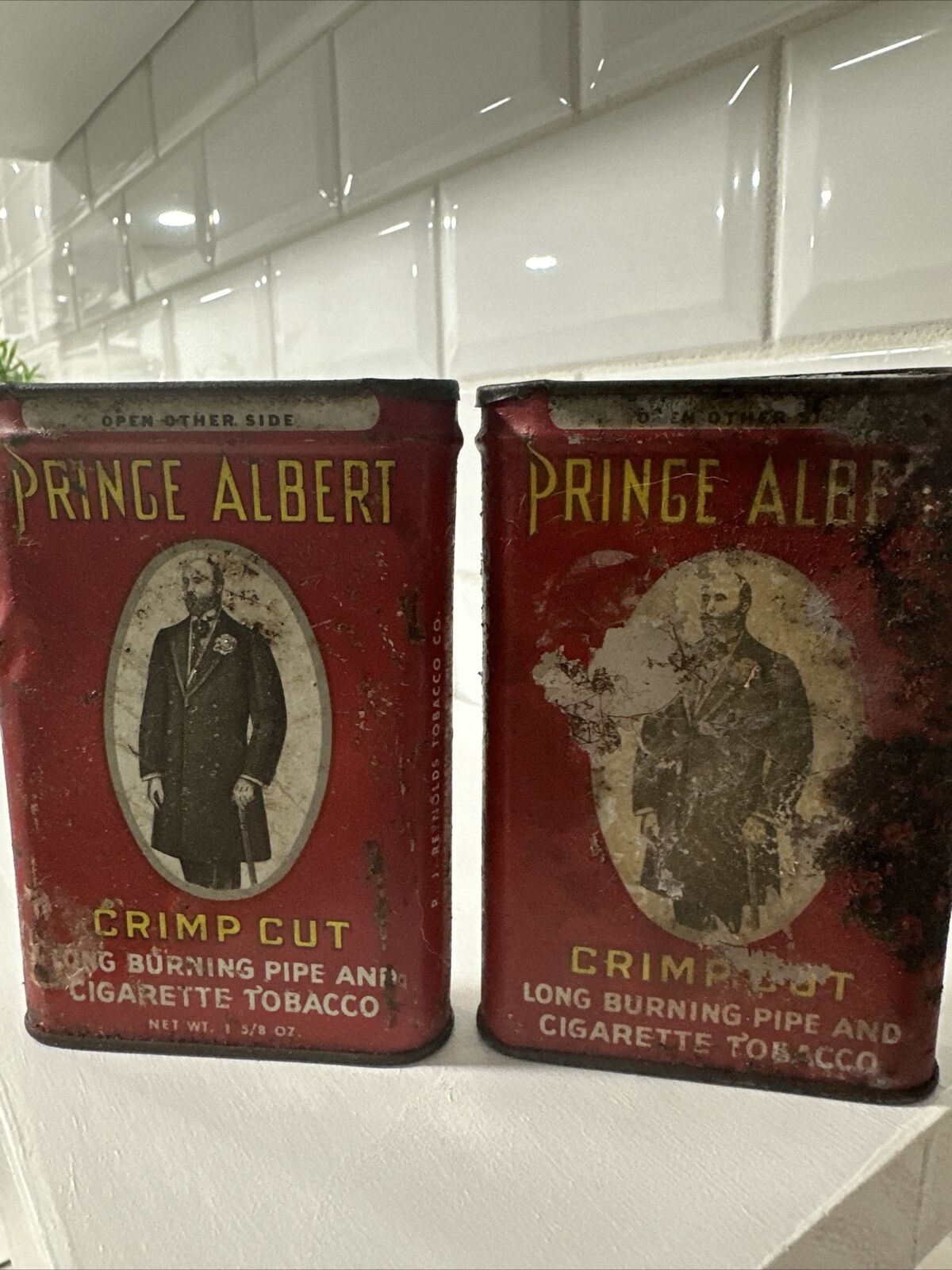 2 Vintage Prince Albert Tobacco Tins Red. 1.5 Oz