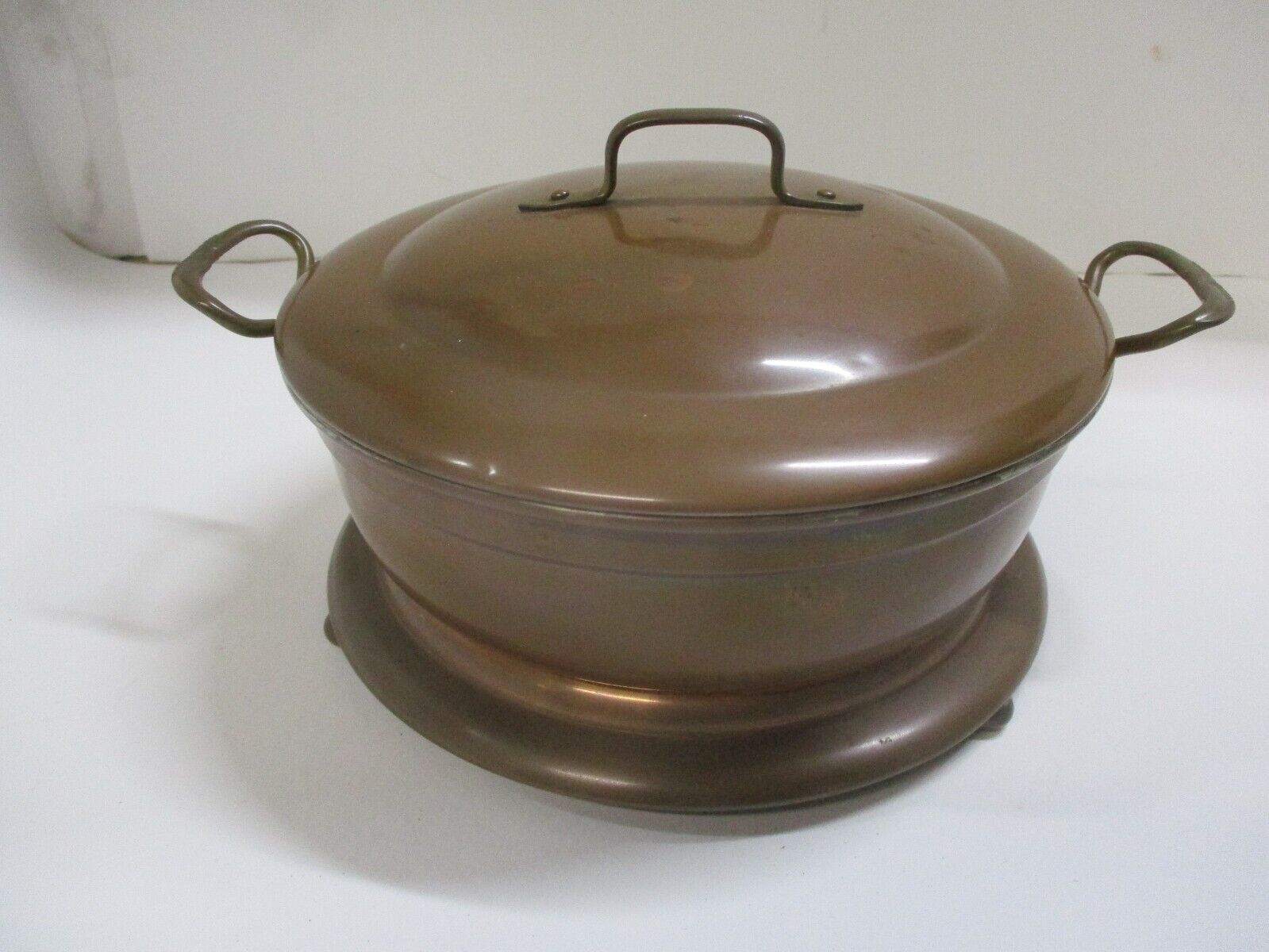 Small Vintage Copper Pan with Base Holder Brass Handles
