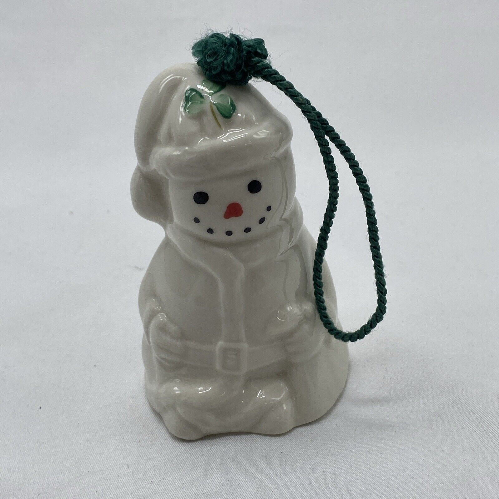 Vintage BELLEEK Santa Snowman #2337 Bell Ornament Shamrock Hand Made in Ireland