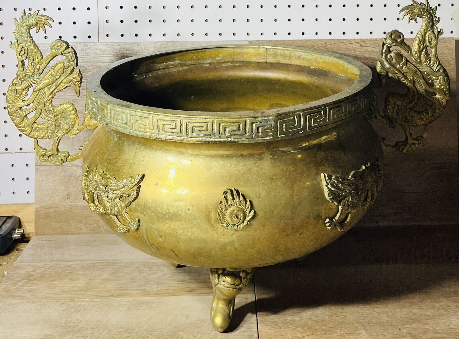 19th Century Chinese Antique Large Brass Jardinière or Planter Dragons