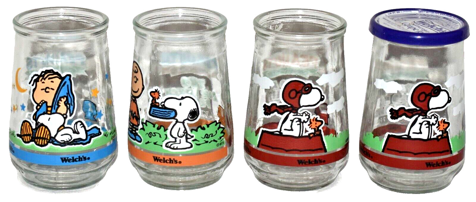 Vintage Welch's Peanuts Gang Snoopy Promo Jelly Jars Glasses Lot Of 4 #2 #6 #7