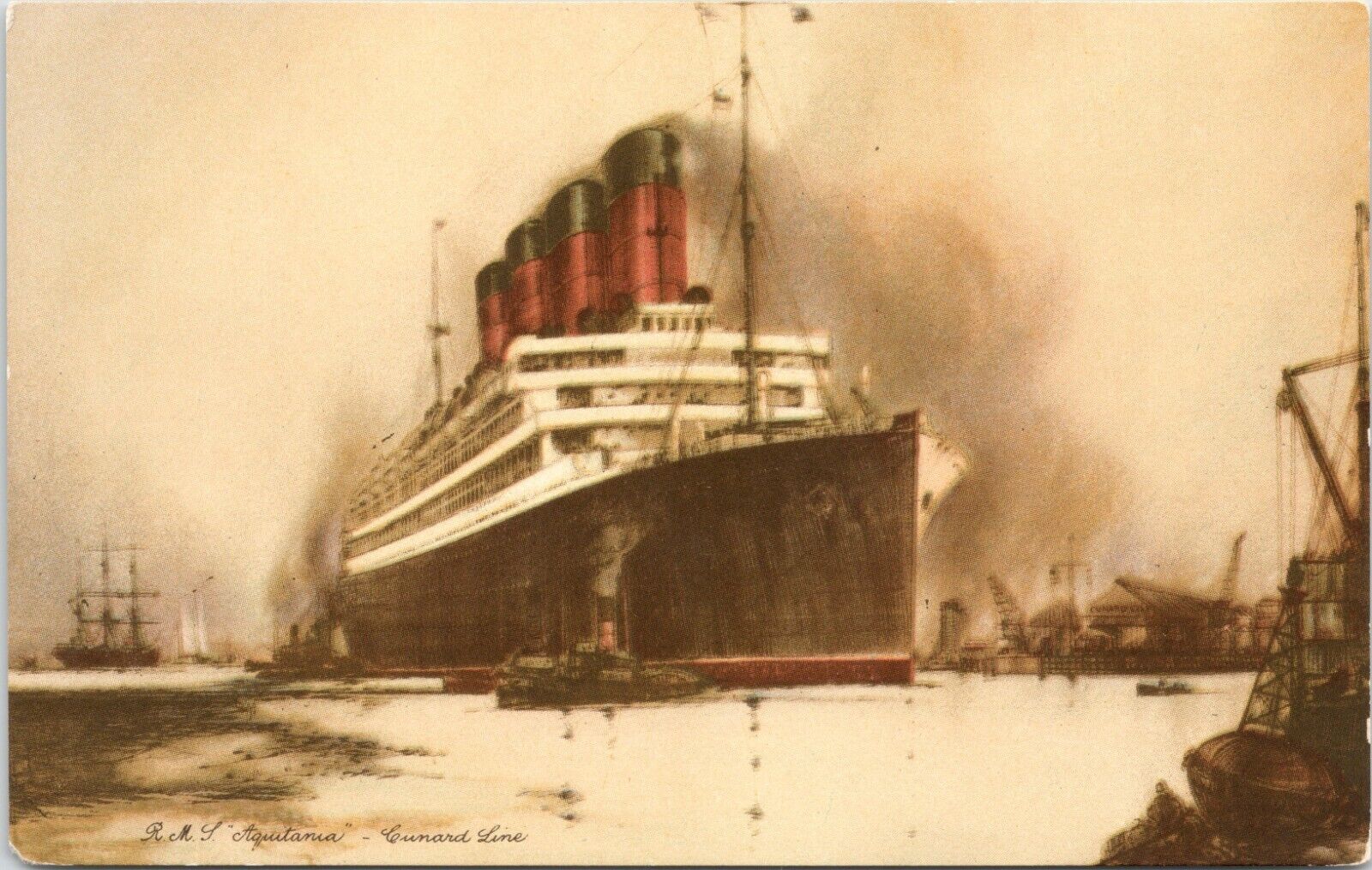 C.1910s Cunard Line RMS Aquitania Steam Ship Unused Postcard 825