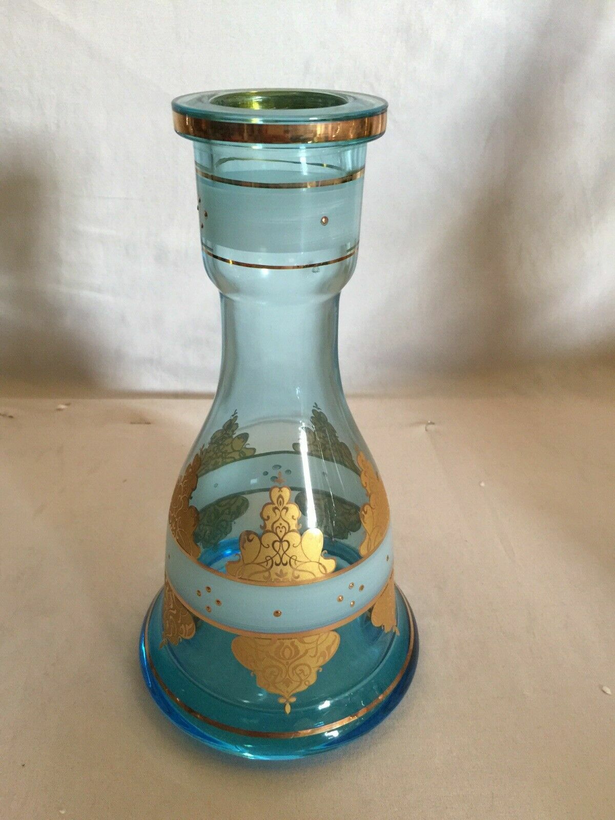 INHALE® 10''H  Hand Blown Crystal Glass Hookah Vase With 24 K Gold Trimming.