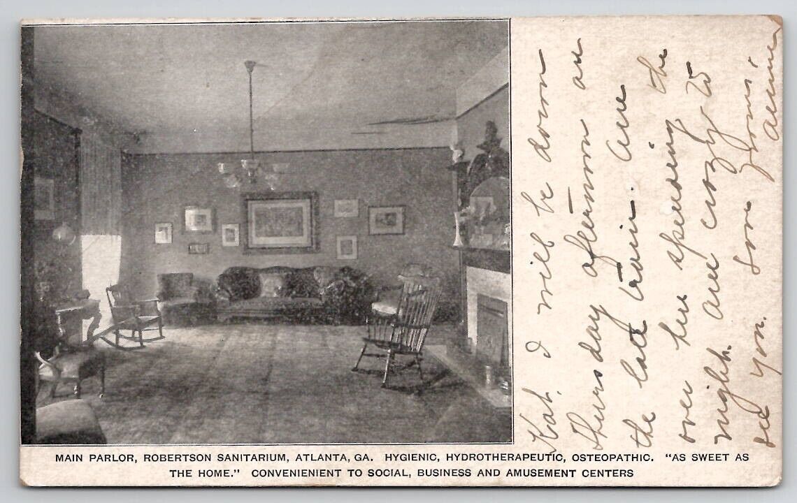 Robertson Sanitarium Atlanta GA Interior Main Parlor 1908 Postcard W25