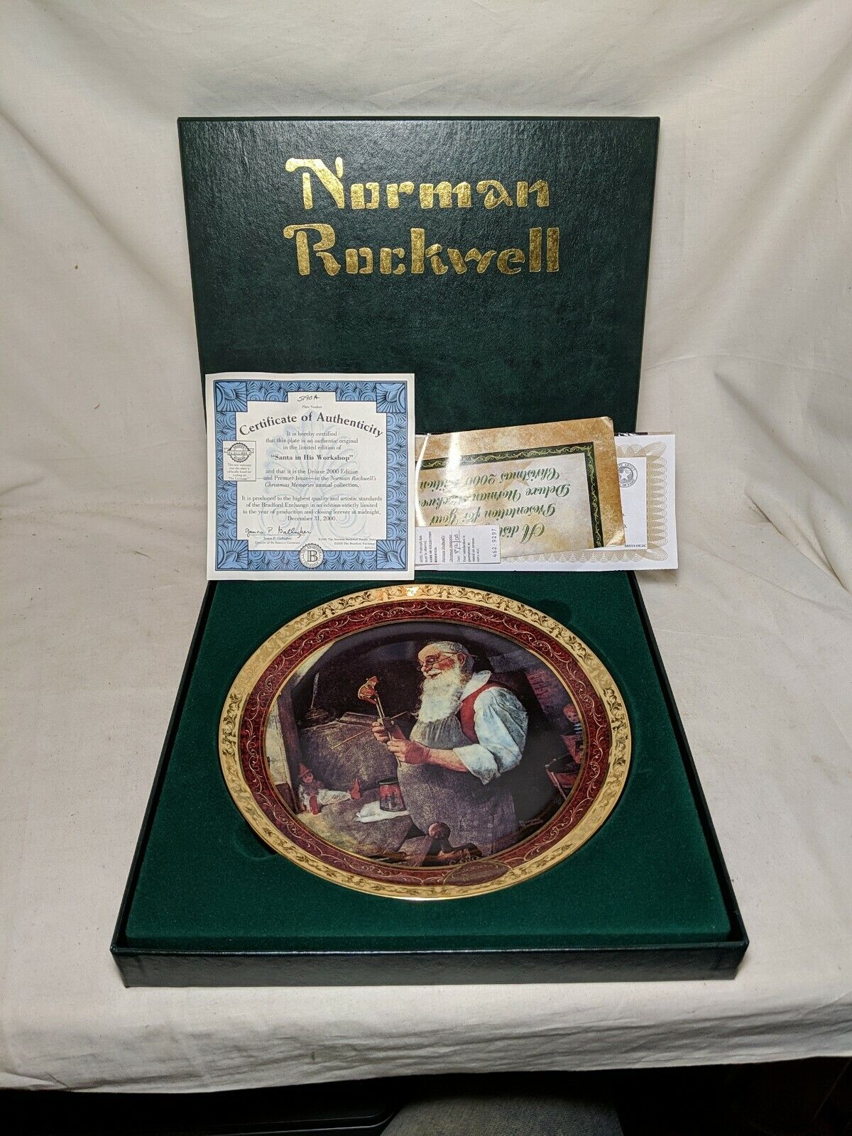 Rare Norman Rockwell Santa In His Workshop Collector\'s Plate Certificates CIB