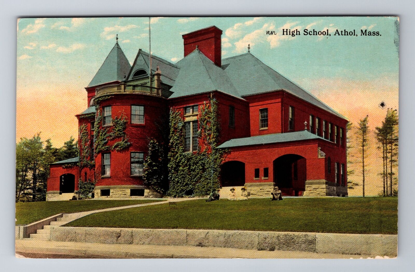 Athol MA-Massachusetts, High School Building, Antique Vintage Souvenir Postcard