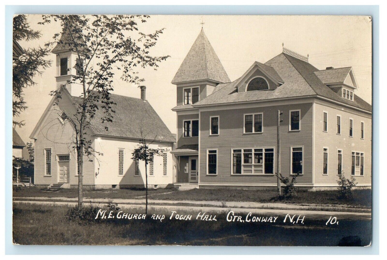 c1910 M.E Church And Town Hall Gtr. Conway New Hampshire NH RPPC Photo Postcard