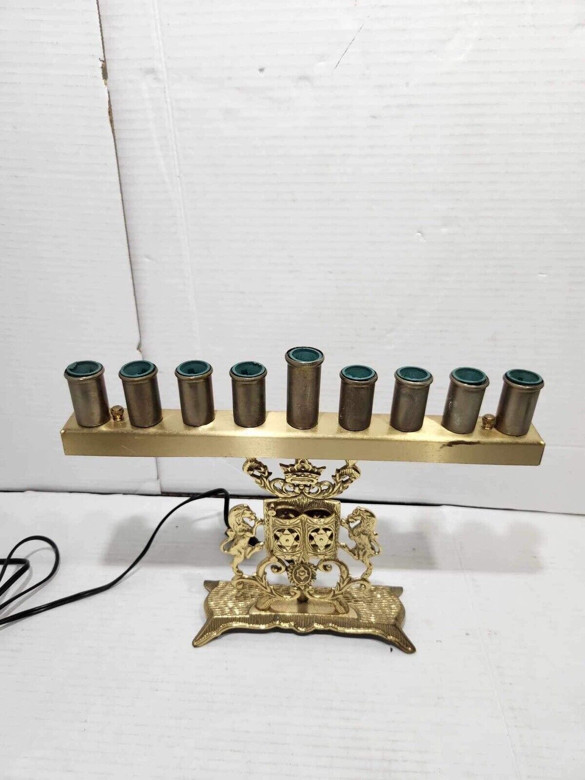 Vintage Brass Menorah 9 Candleholders Bench Judah Lions