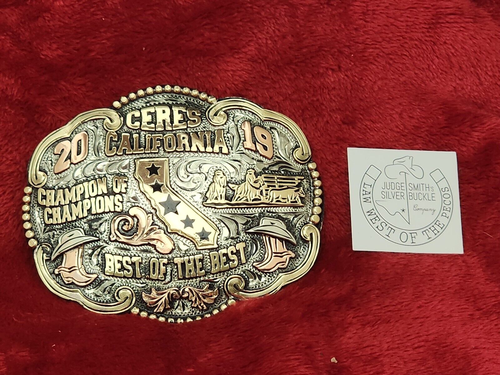 RODEO PRO TEAM PENNING CHAMPION TROPHY BUCKLE☆CERES CALIFORNIA☆2019☆RARE☆205