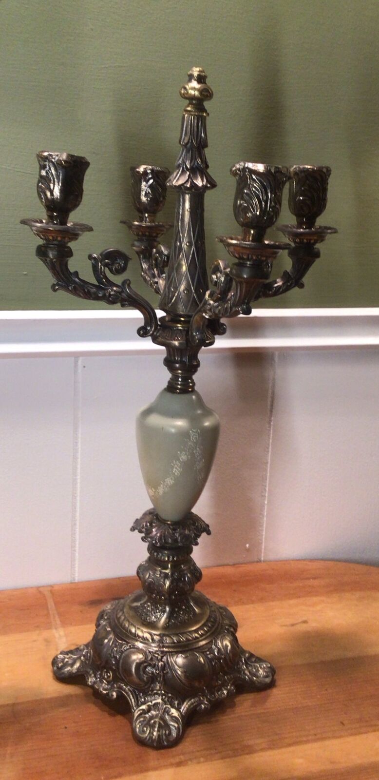 VTG/ATQ,Victorian Style, Brass & Porcelain, 4 Light Candelabra/ Centerpiece/Lamp