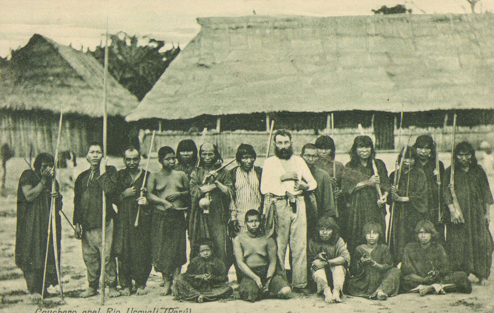 RARE - RPPC 1908 Antique PERU Village Rubber Farmers Cauchero Enel Rio Ucavali