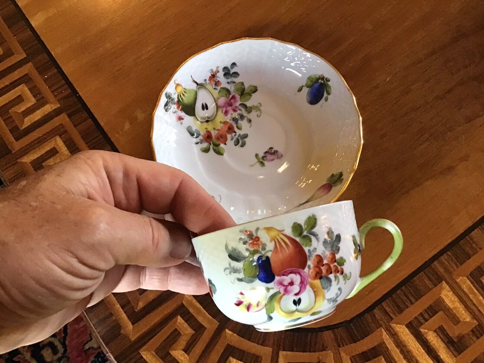 HEREND HUNGARY FRUITS AND FLOWERS Tea CUP AND SAUCER Read All This