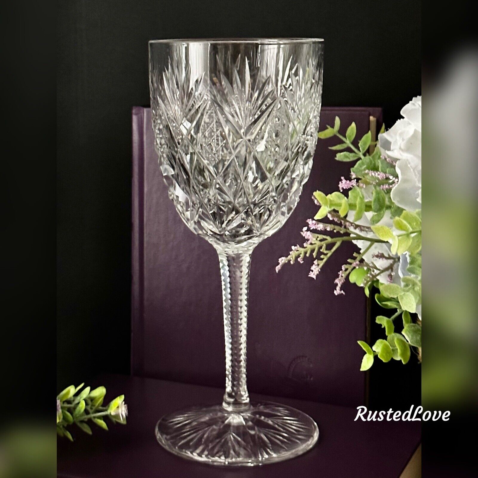 St Louis Florence Cut Crystal (Pineapple Cut) Water Glass Vintage Blown Glass 1*
