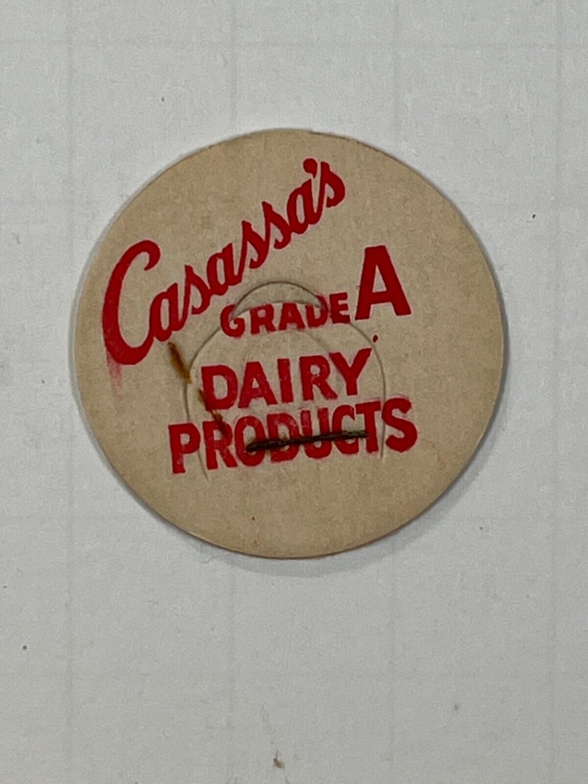 Casassa's Grade A Dairy Products Brazil, Indiana Vintage Milk Bottle Cap | B5