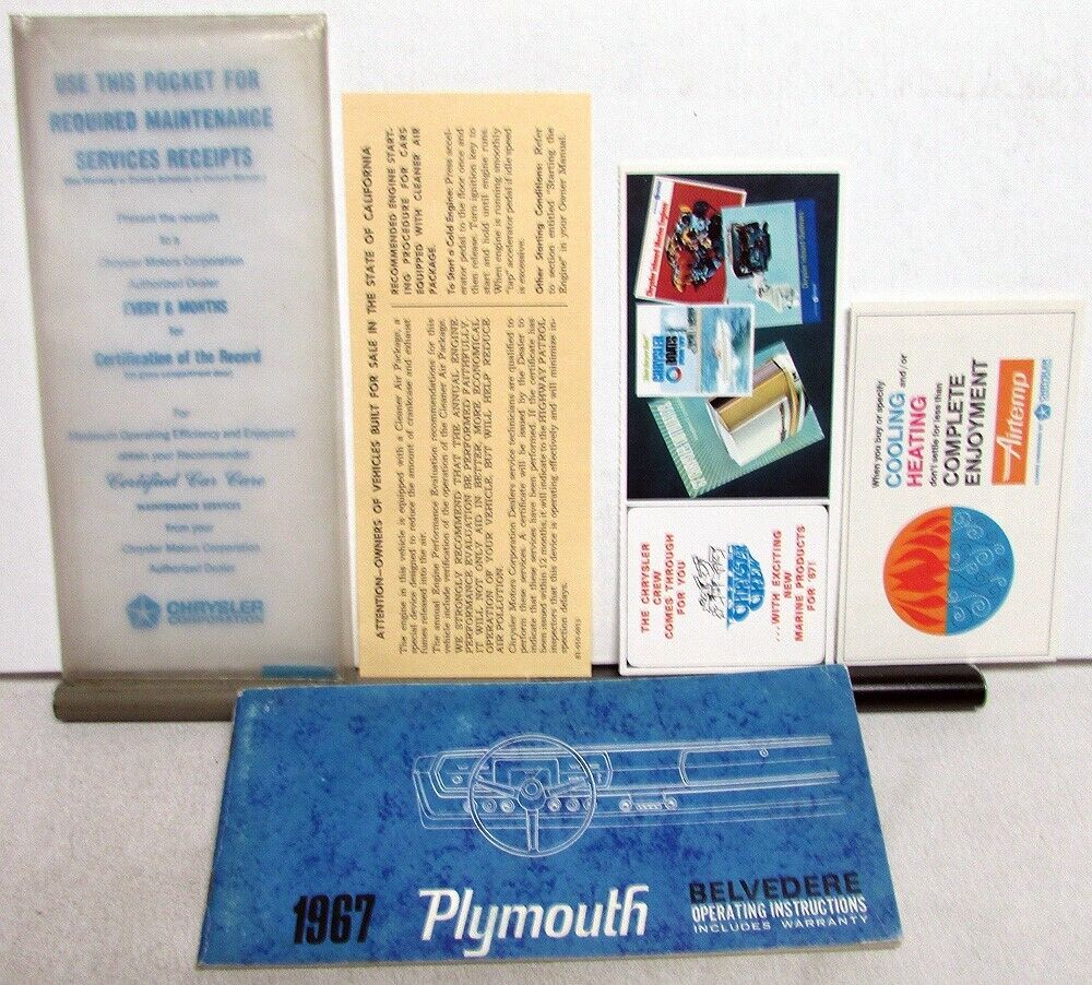 1967 Plymouth Belvedere Owners Manual W/Sleeve & Extras GTX Original 