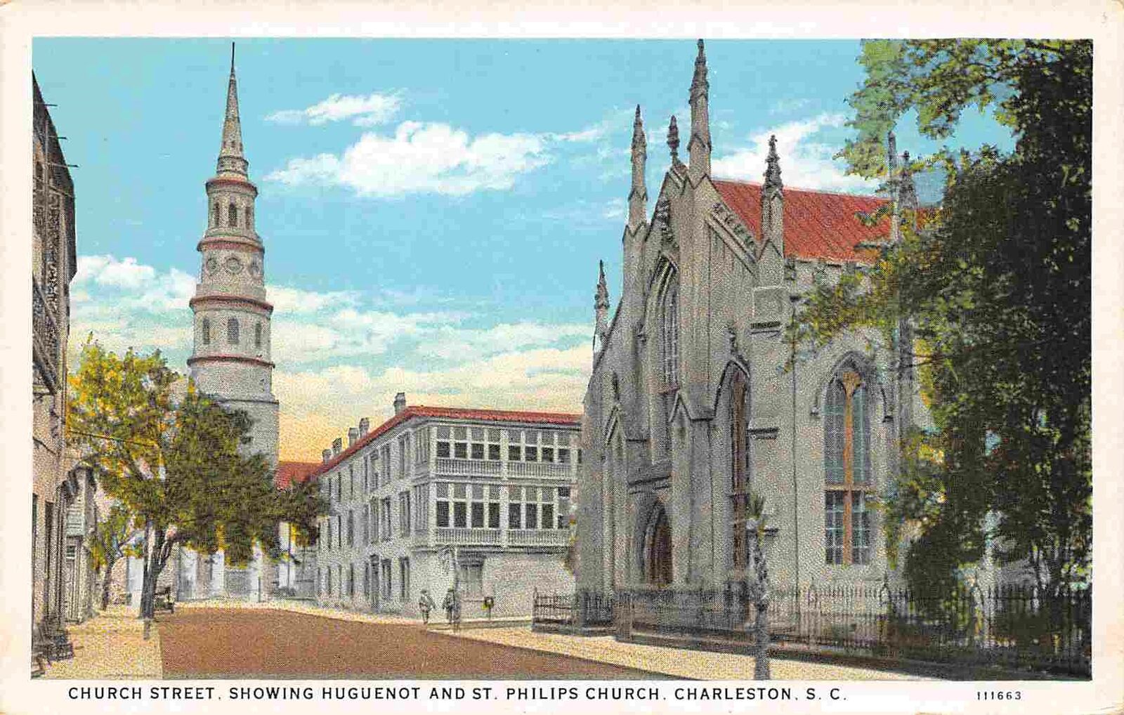 Church Street Hugenot St Philips Church Charleston South Carolina 1920s postcard