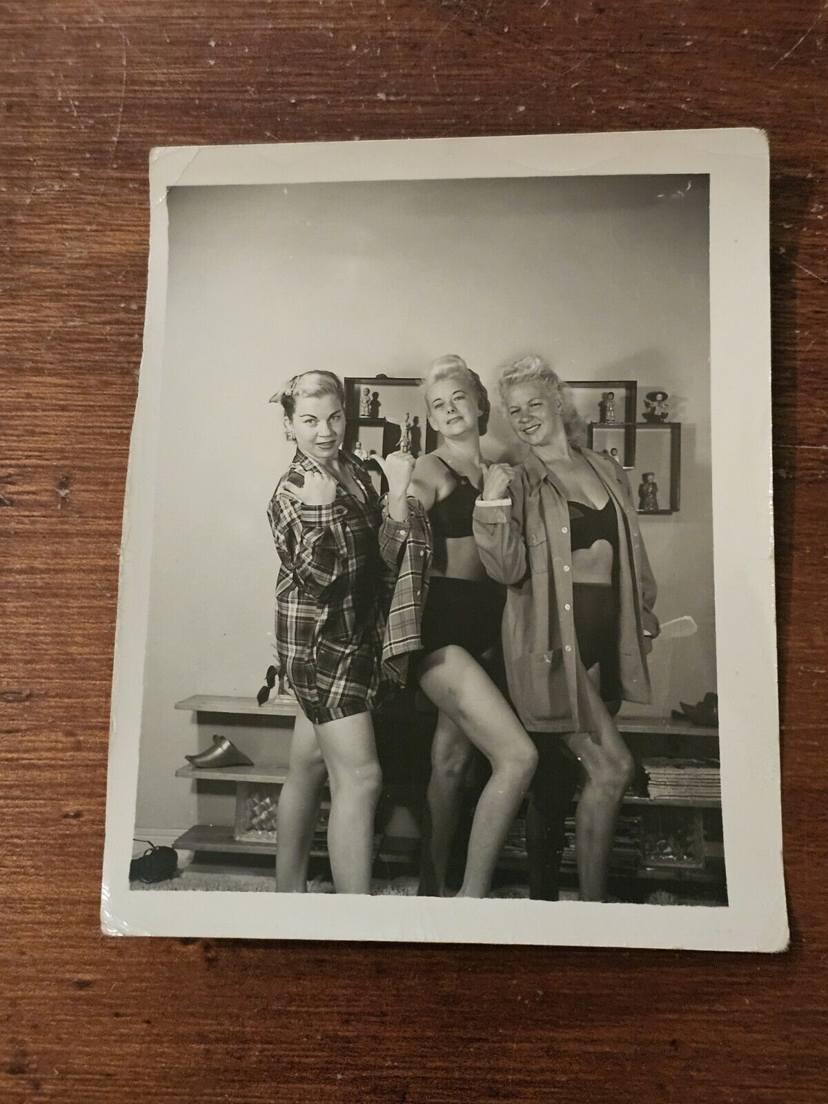 Vtg Photo 3 Women Amateur Models Bra & Panties Party Risque Tease Pin Up 1950\'s