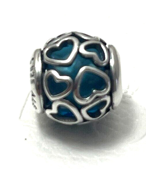 New Pandora Encased in Love Sky Blue Crystal Hearts Charm w/pouch Valentine Love