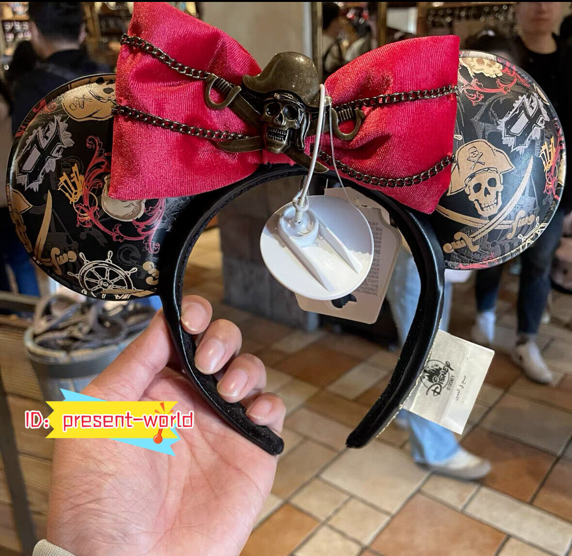 Authentic Disney pirates of the Caribbean Red Bow Minnie Ears Headband 2024