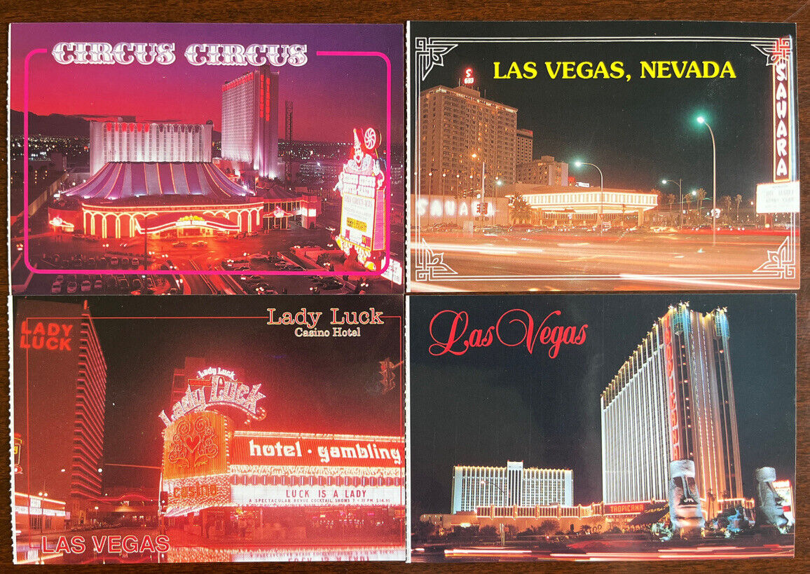 Vintage NOS 1991 RPPC Postcards Travel Souvenir Las Vegas NV Set of 4 Color EUC