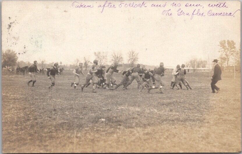 Vintage RPPC Real Photo Postcard FOOTBALL GAME SCENE / 1908 Cancel