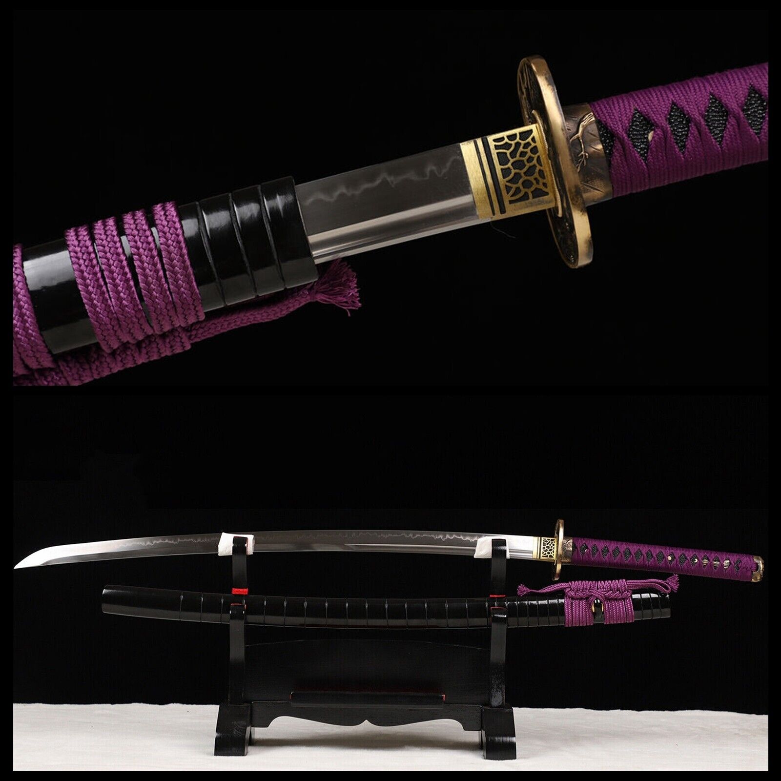 Japanese Katana Sword Full Tang T10Steel Clay Tempered Unokubi Zukuri Real Hamon