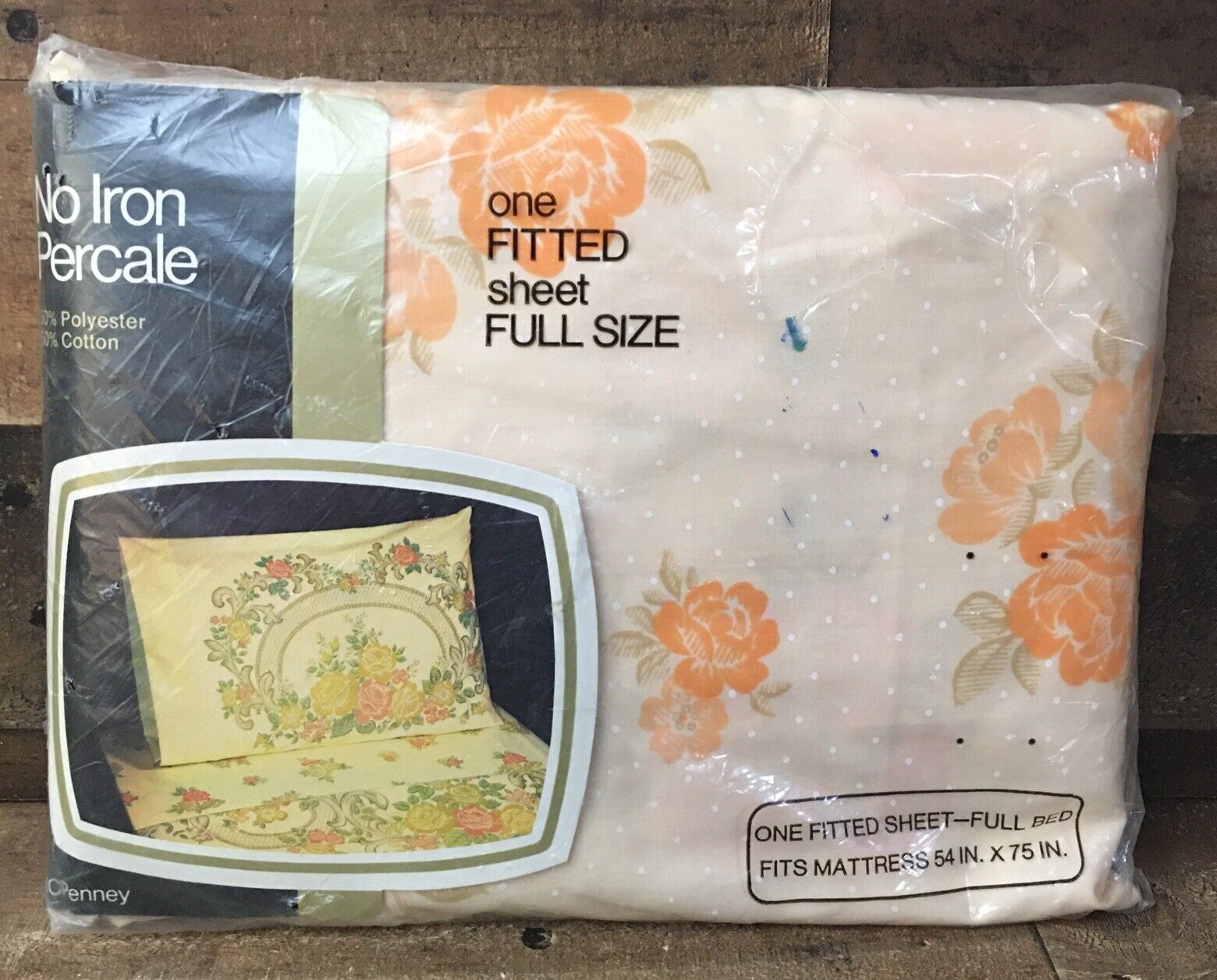 Vintage JCPenny Full Size Fitted Sheet  No Iron Percale Floral 54X 75” READ
