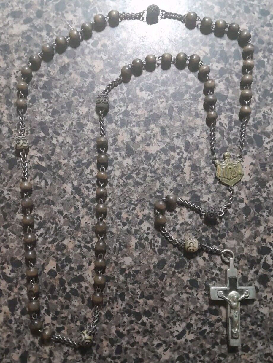 Vintage Jesus Christ Blessed Virgin Mary IHS Rosary 