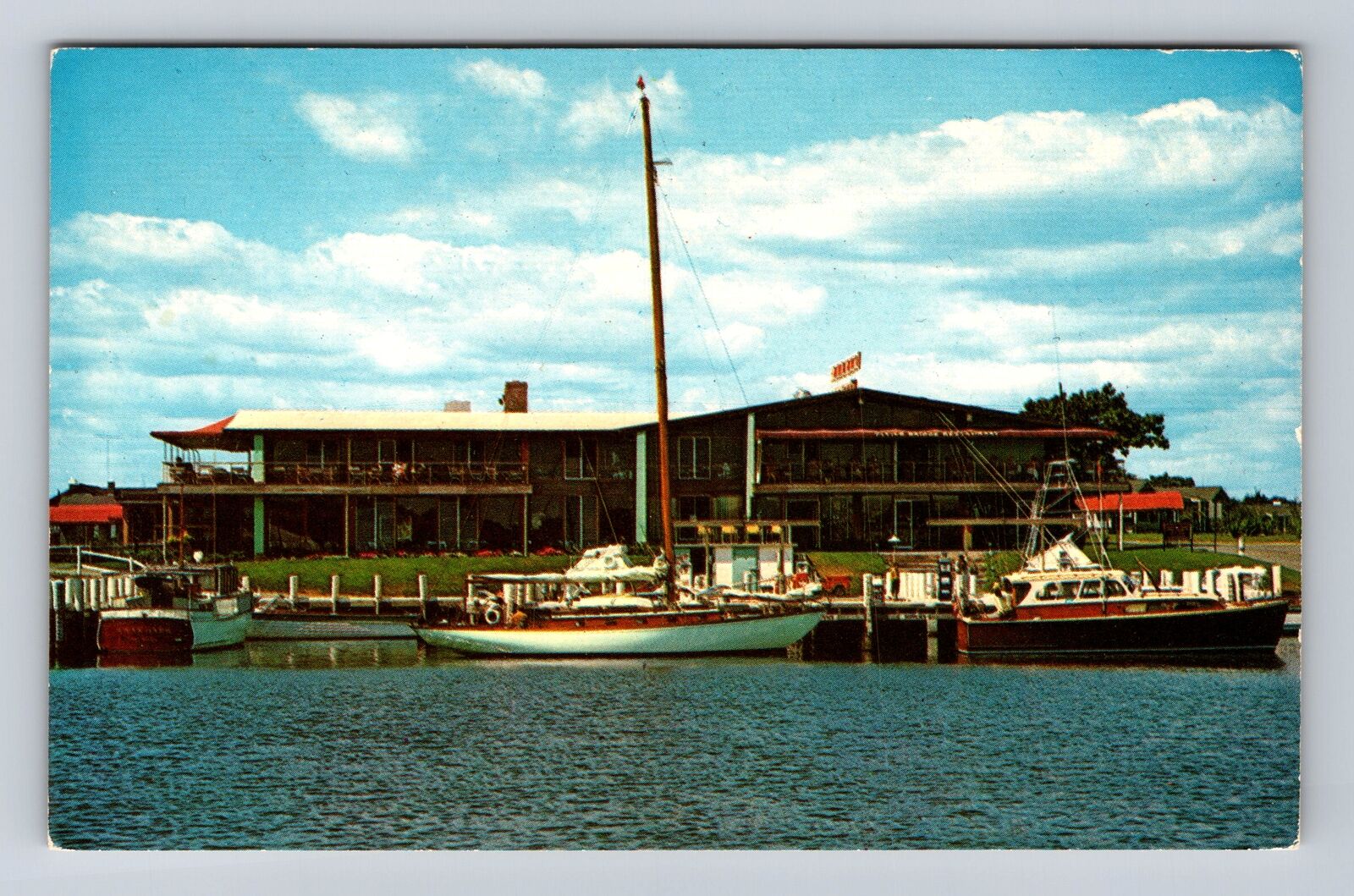 Falmouth MA-Massachusetts Flying Bridge Restaurant, Advertising Vintage Postcard