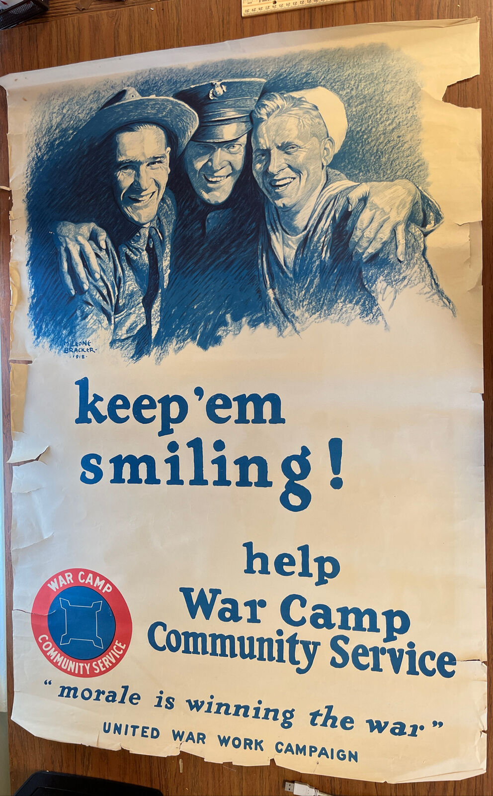 ORIGINAL 1918 27 x 42 WWI Camp Community Service Poster United War Work Campaign