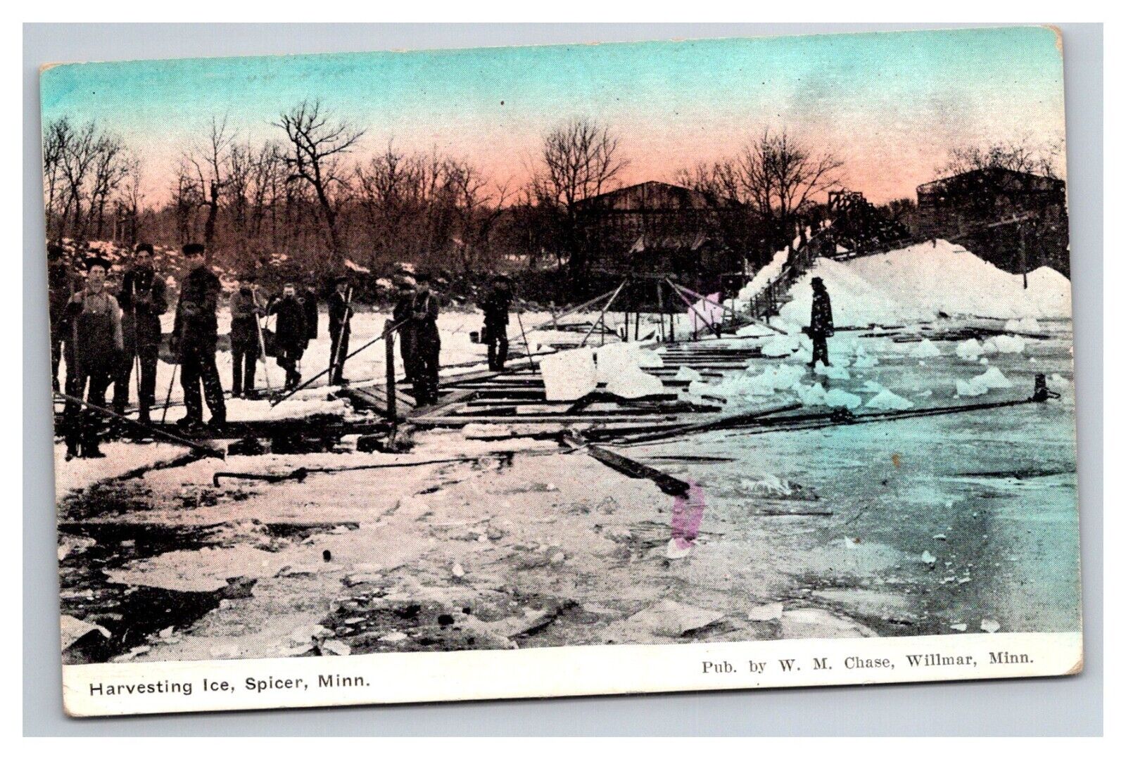 Postcard Spicer Minnesota Ice Harvesting