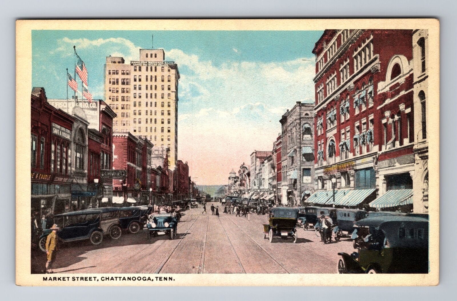Chattanooga TN-Tennessee, Market Street, Antique Vintage Souvenir Postcard