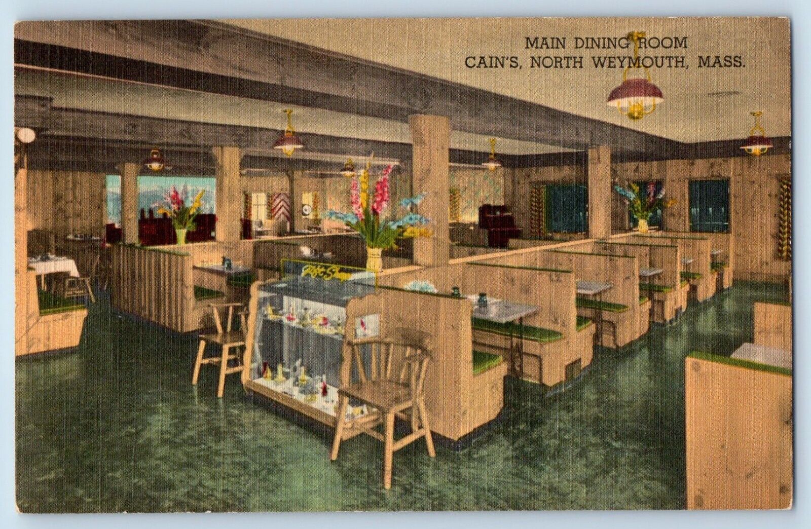 Weymouth Massachusetts MA Postcard Main Dining Room Cains Lobster House Inc 1940