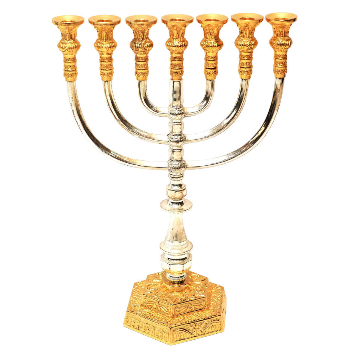 Authentic Temple Menorah Gold & Silver Plated Candle Holder 14.2″ / 36cm