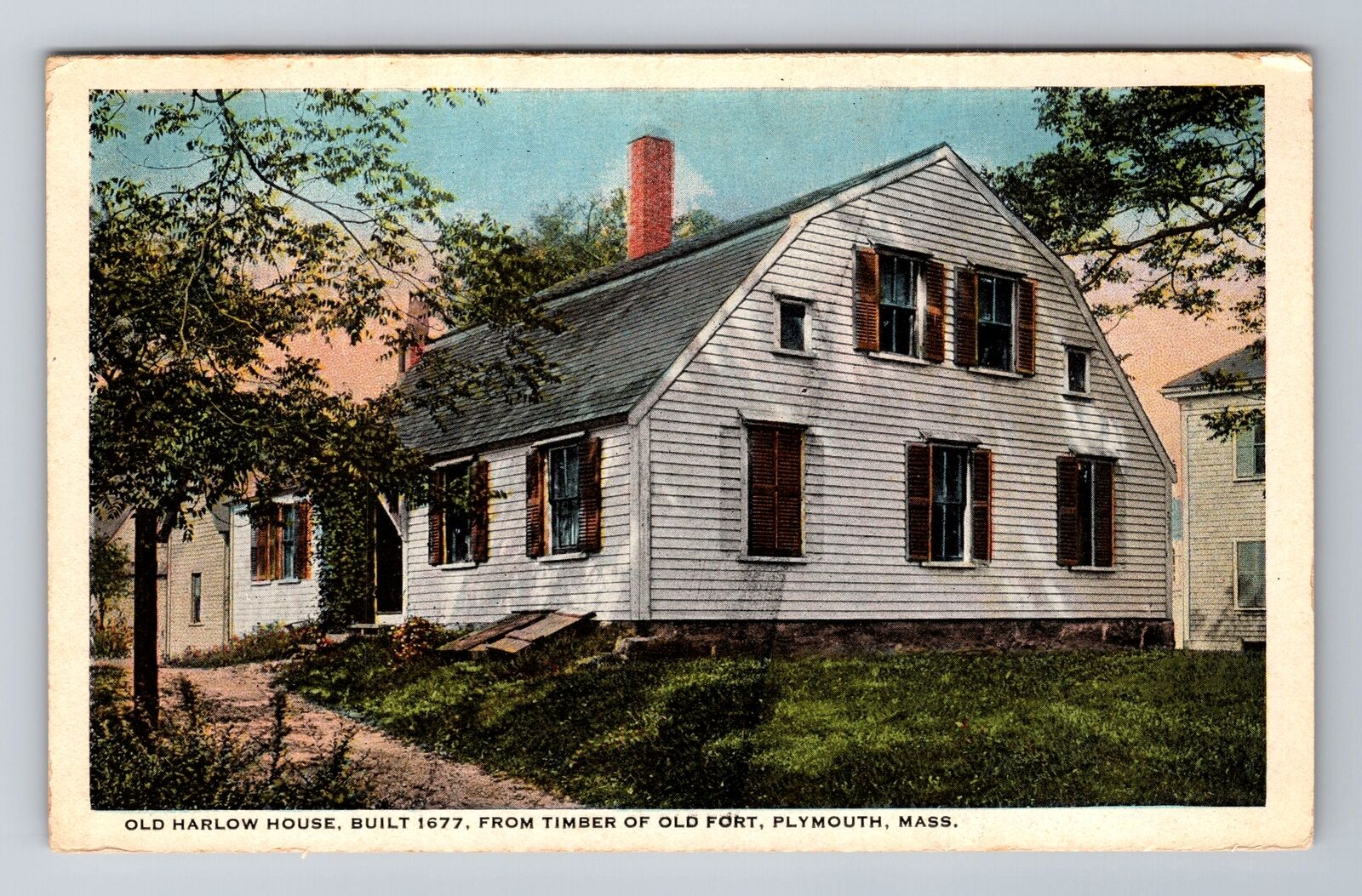 Plymouth MA-Massachusetts, Old Harlow House, Antique Vintage Souvenir Postcard