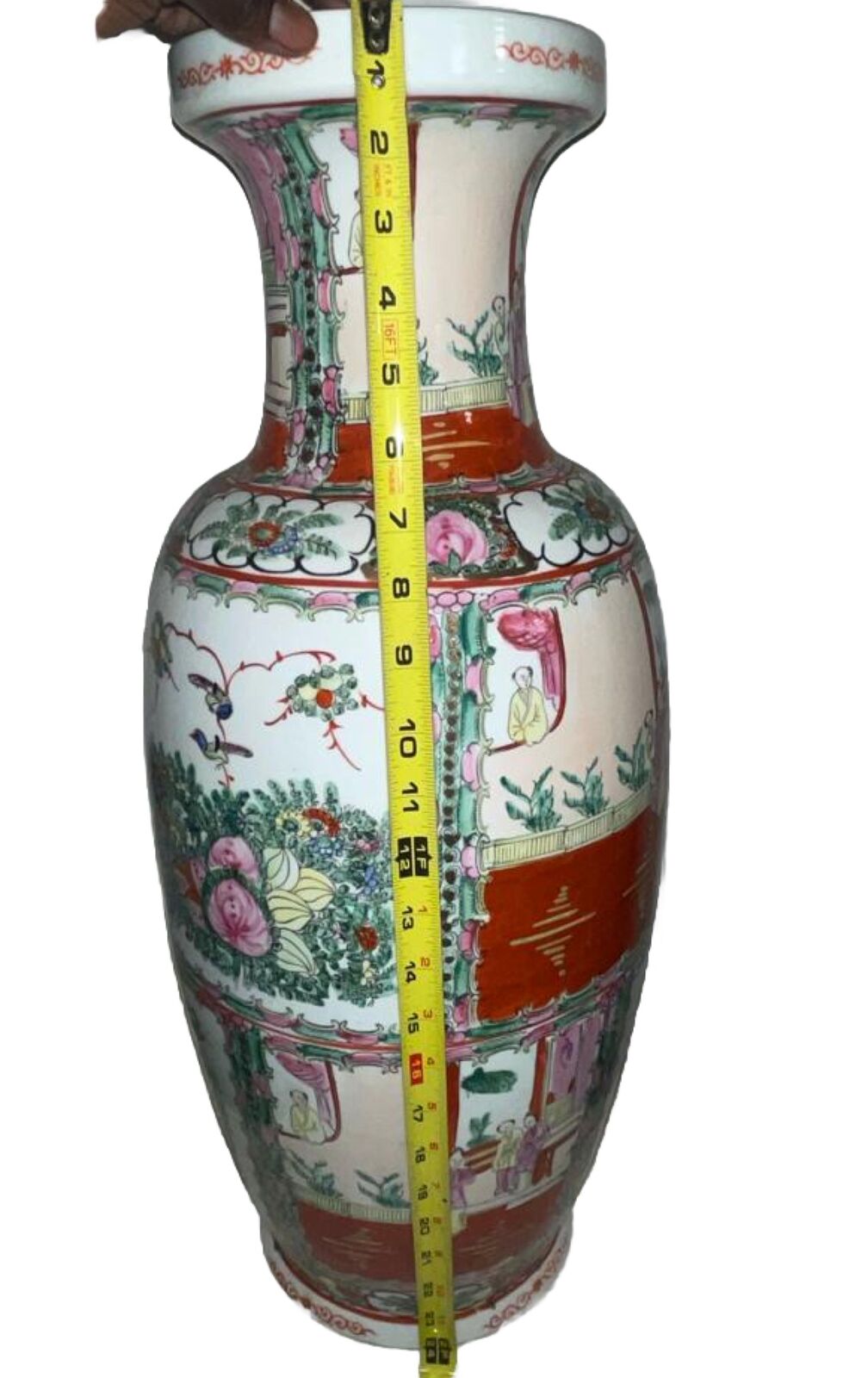 Stunning Tall Chinese Rose Medallion Porcelain Vase Urn Vessel 25