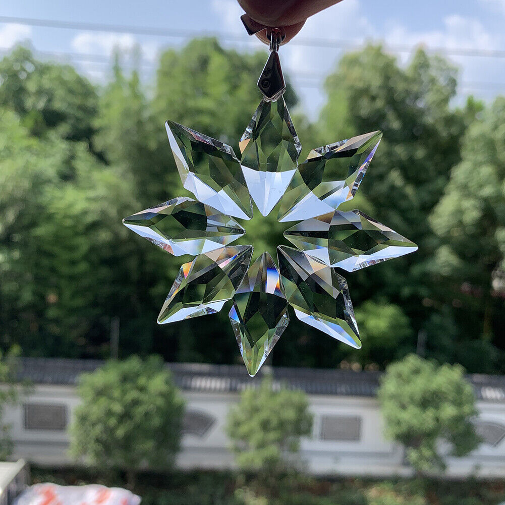 80MM Snowflake Crystal Maple Leaf Glass Hanging Xmas Decor Suncatcher Pendant