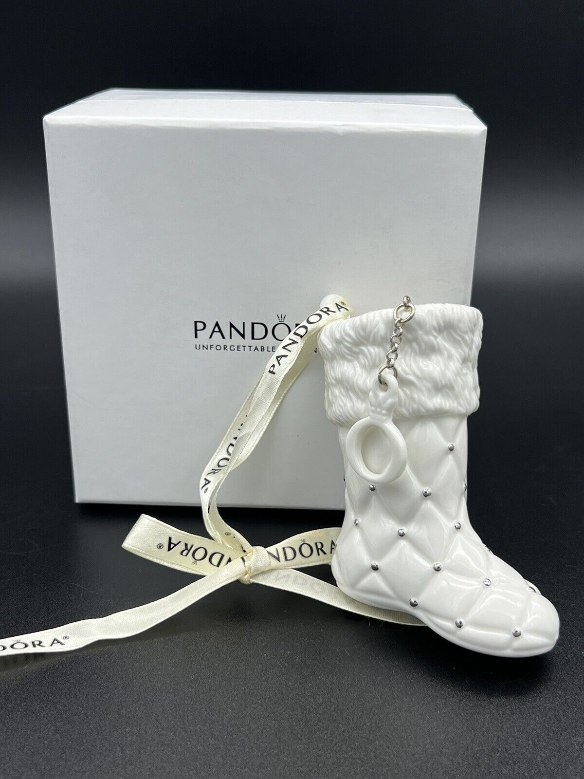 2012 Pandora Stocking Unforgettable Moments White Christmas Ornament Porcelain